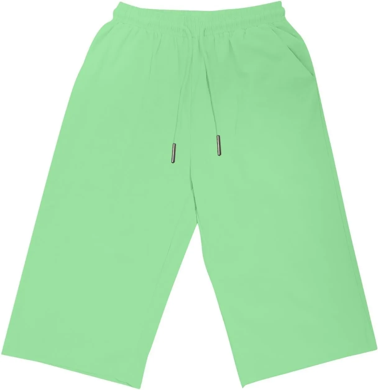 Bermuda Shorts for Women Summer Linen Wide Leg Pants Drawstring High Waist Pants with Pockets Casual Beach Shorts