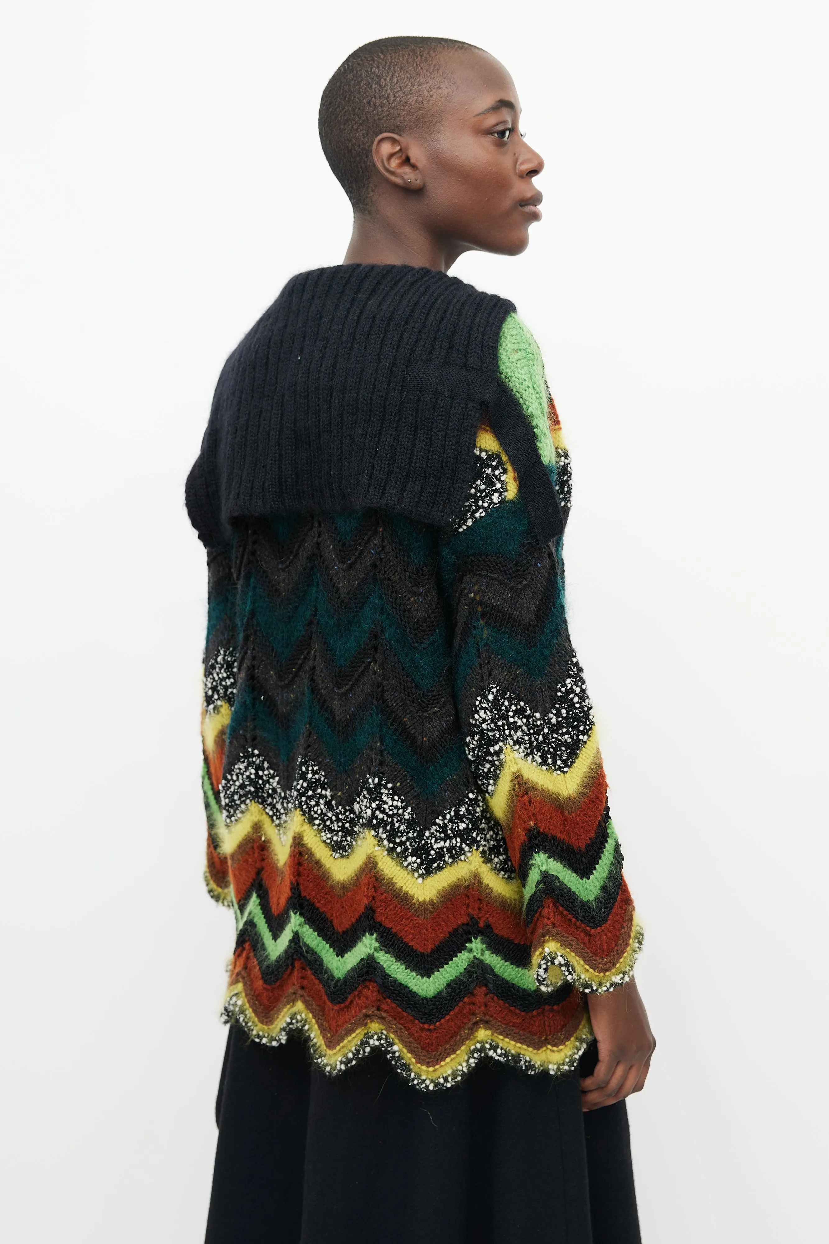 Black & Multicolour Crochet Chevron Cardigan