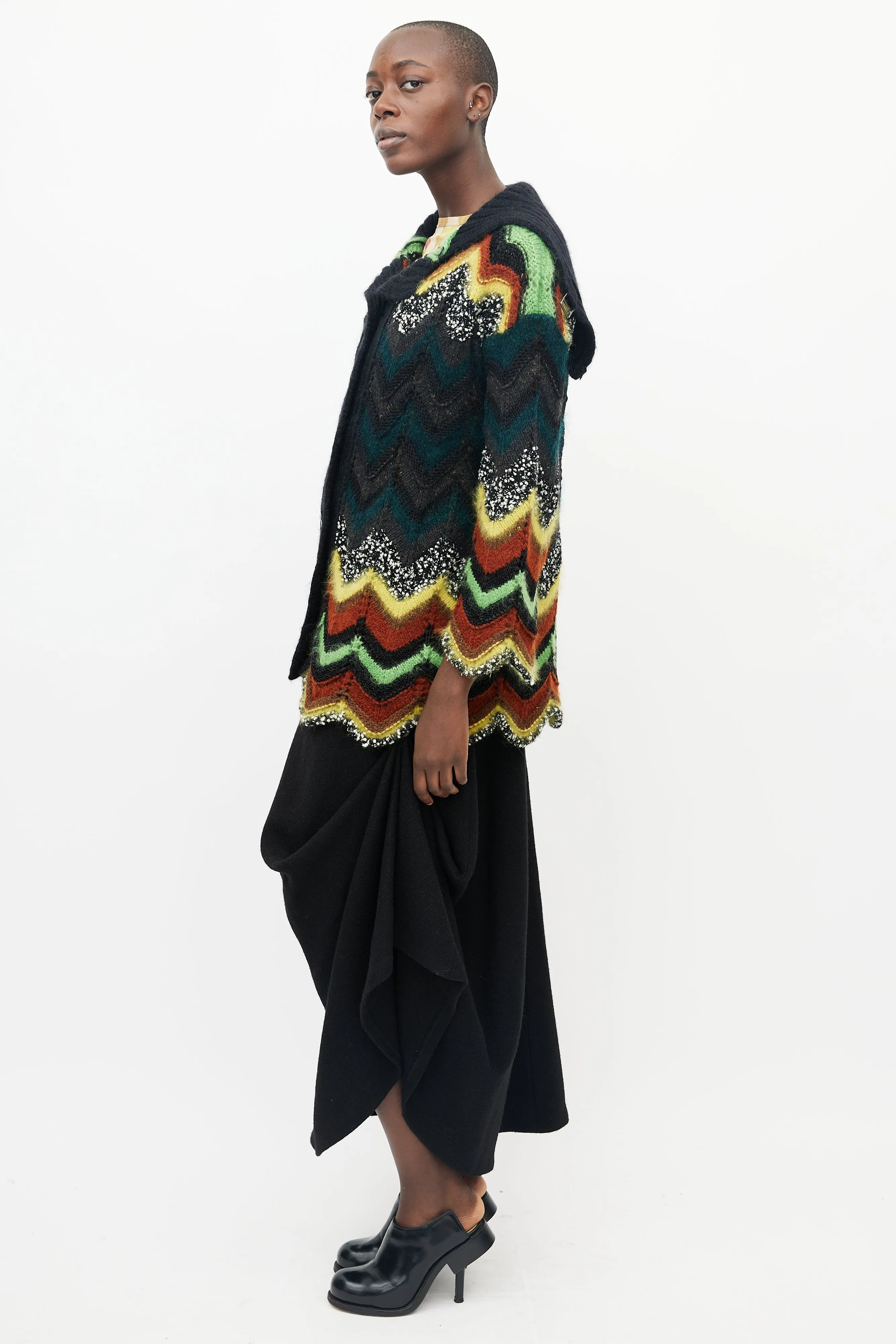 Black & Multicolour Crochet Chevron Cardigan