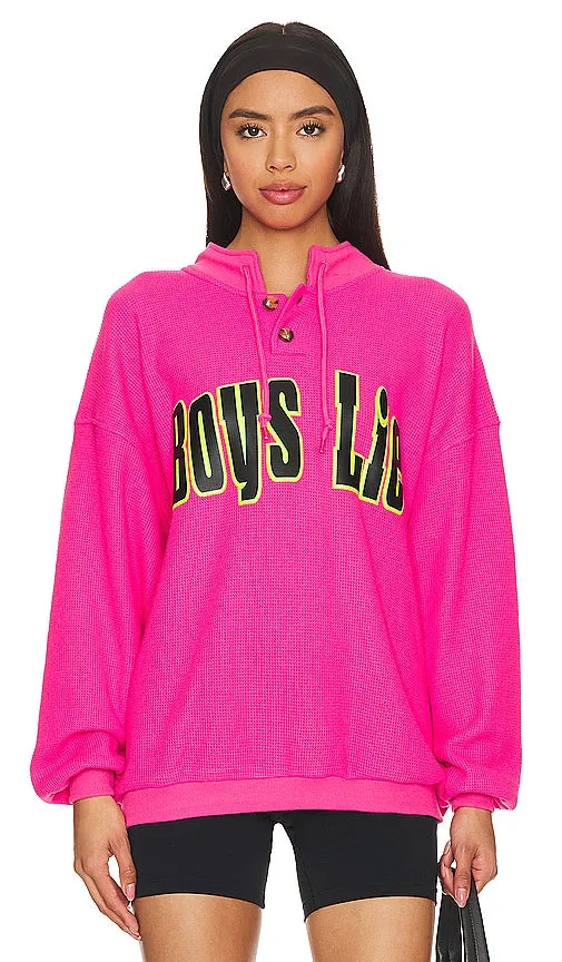 Boys Lie Spunk Thermal Henley Crewneck in Fuchsia