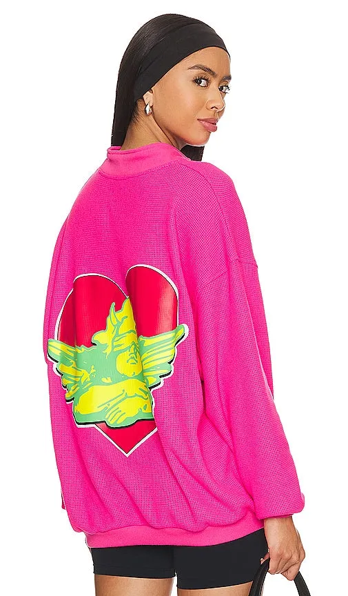 Boys Lie Spunk Thermal Henley Crewneck in Fuchsia