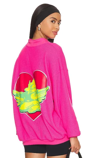 Boys Lie Spunk Thermal Henley Crewneck in Fuchsia
