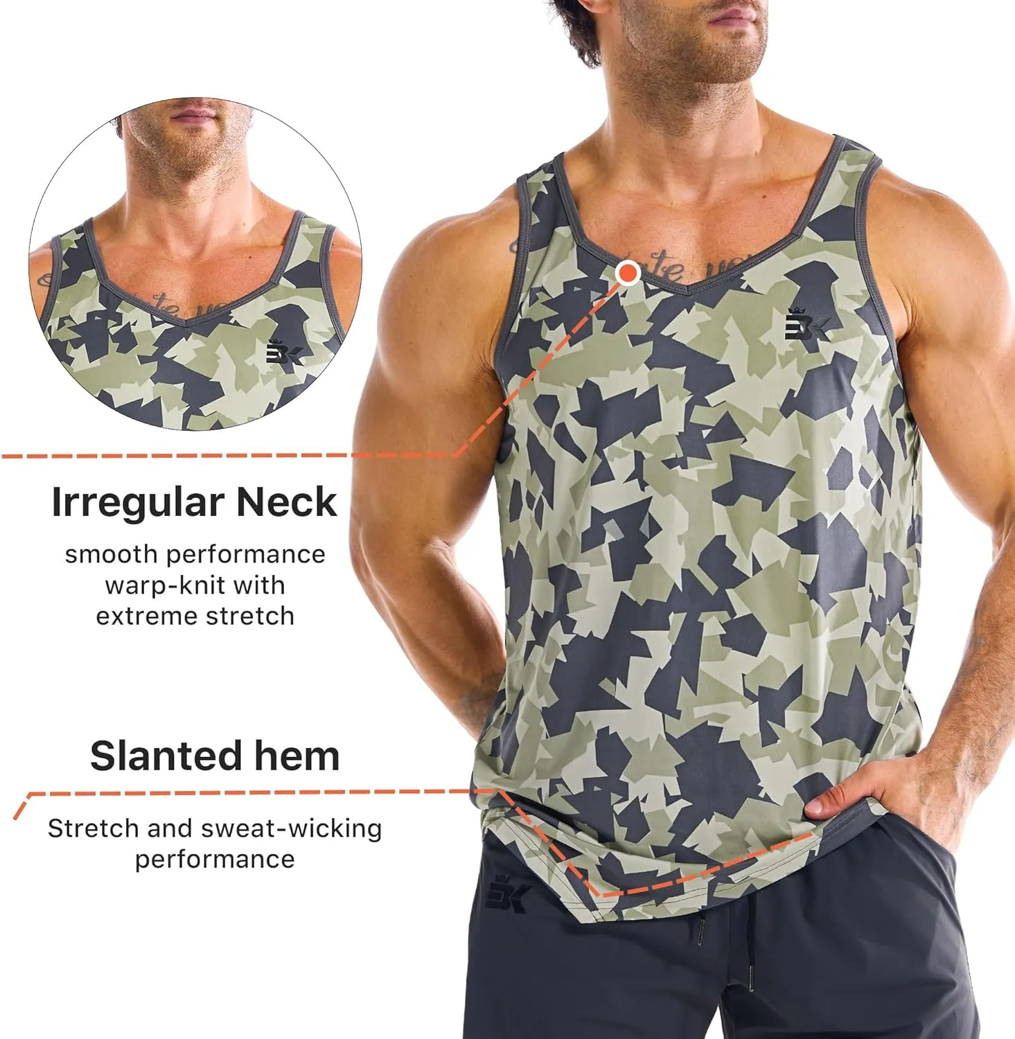BROKIG Men's Irregular Gym Tank Tops 3 Pack Lightweight Quick Dry Running Sleeveless Shirts Bodybuilding Tee