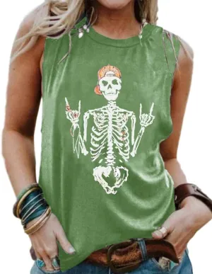 BRUBOBO Womens Funny Skull Graphic Tank Tops Summer High Neck Sleeveless Workout Tee Shirts