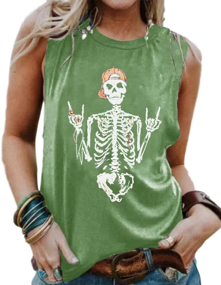BRUBOBO Womens Funny Skull Graphic Tank Tops Summer High Neck Sleeveless Workout Tee Shirts