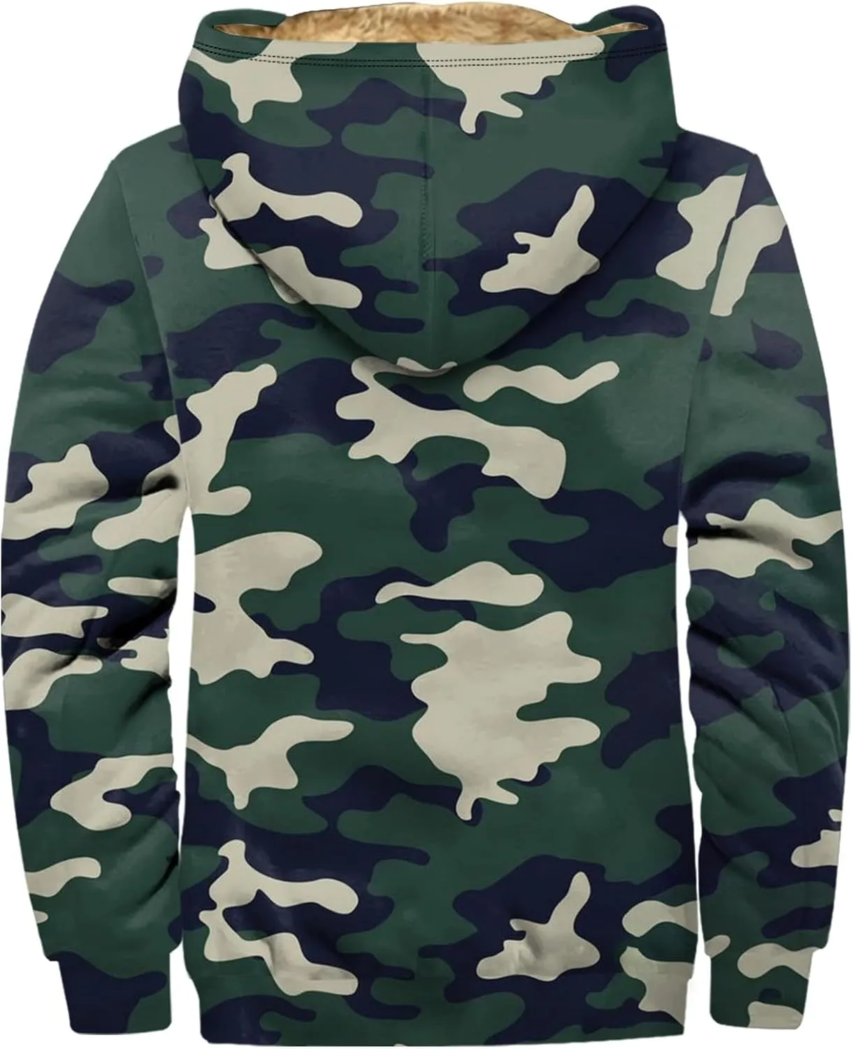Camo Hoodie Mens Full Zip Sherpa Sweatshirts Fleece Hoodies Heavyweight Jackets Plus Size Warm Thick Coat With Pocket