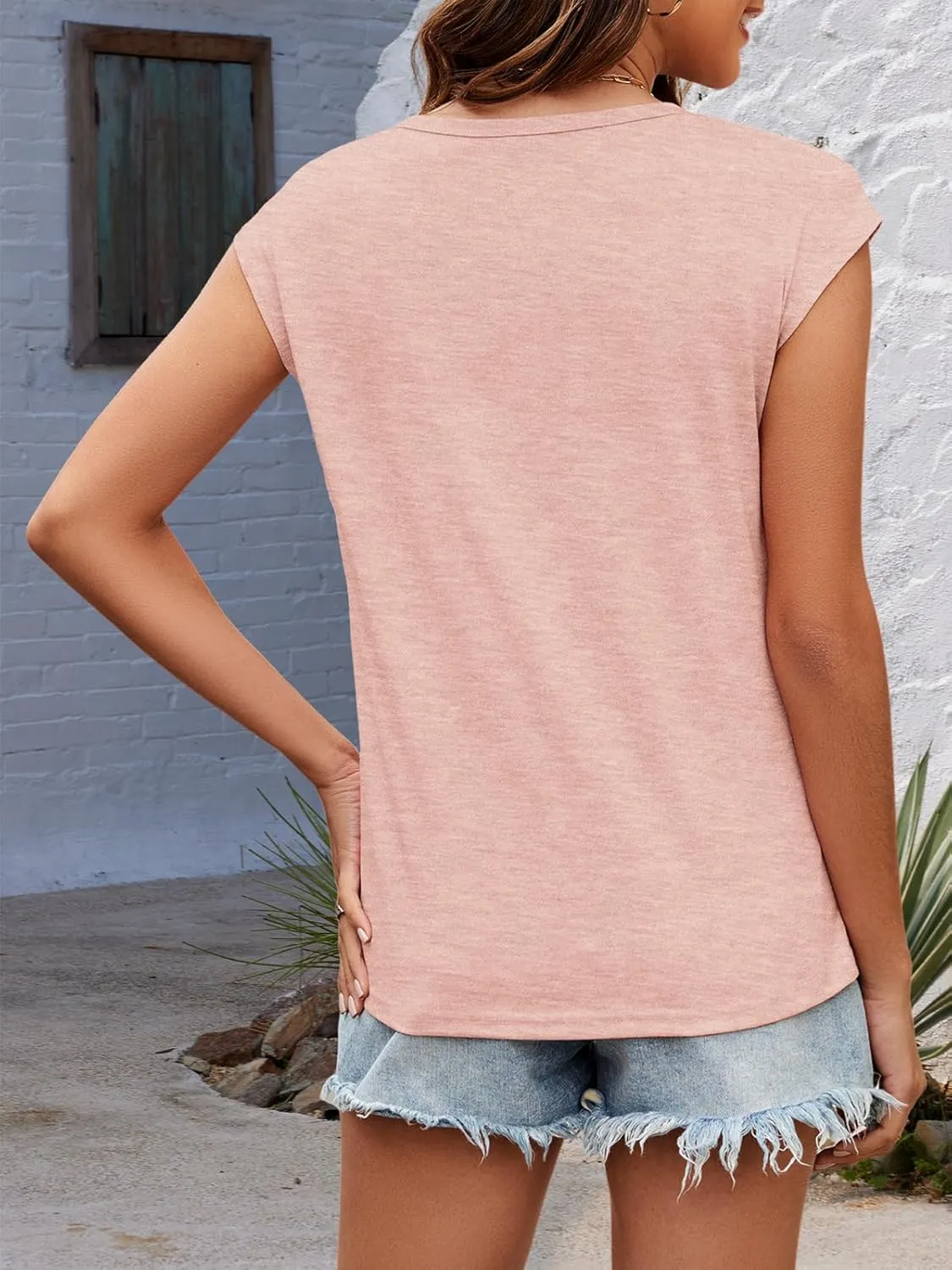 Cap Sleeve Tops for Women 3 Pack V Neck Tee Shirts Summer Casual Tank Tops 2025