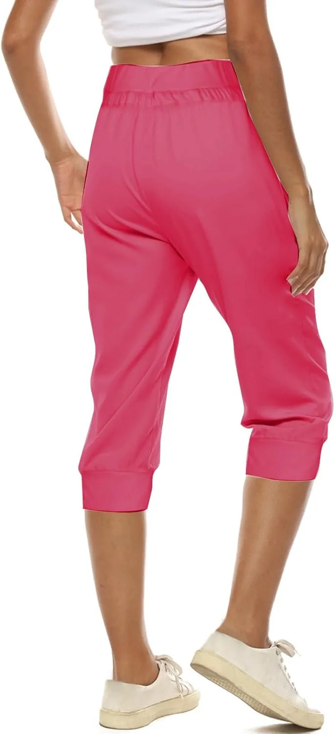 Capri Pants for Women Summer Casual High Waisted Drawstring Capris Dressy Lightweight Trendy Leggings with Pockets