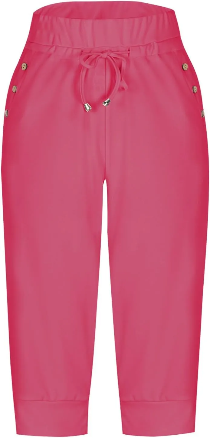 Capri Pants for Women Summer Casual High Waisted Drawstring Capris Dressy Lightweight Trendy Leggings with Pockets