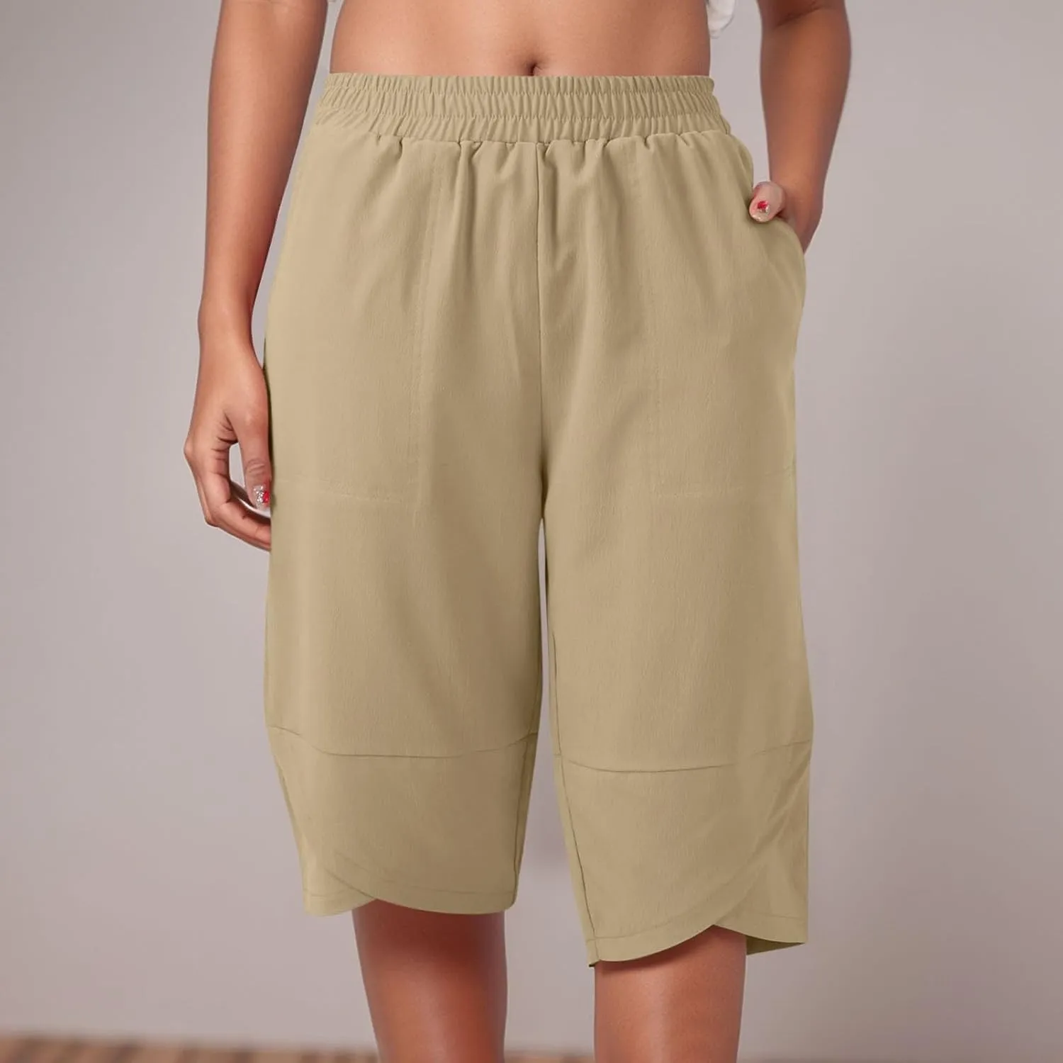 Capris Pants for Women Casual Summer 2025 Cotton Linen Straight Leg Drawstring Beach Cropped Trouser with Pockets