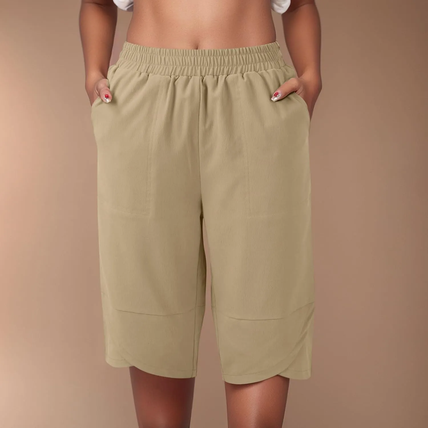 Capris Pants for Women Casual Summer 2025 Cotton Linen Straight Leg Drawstring Beach Cropped Trouser with Pockets