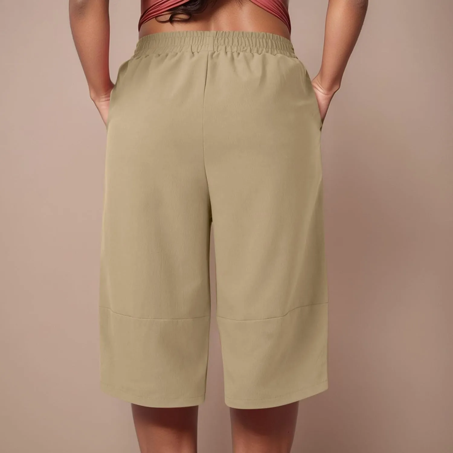 Capris Pants for Women Casual Summer 2025 Cotton Linen Straight Leg Drawstring Beach Cropped Trouser with Pockets