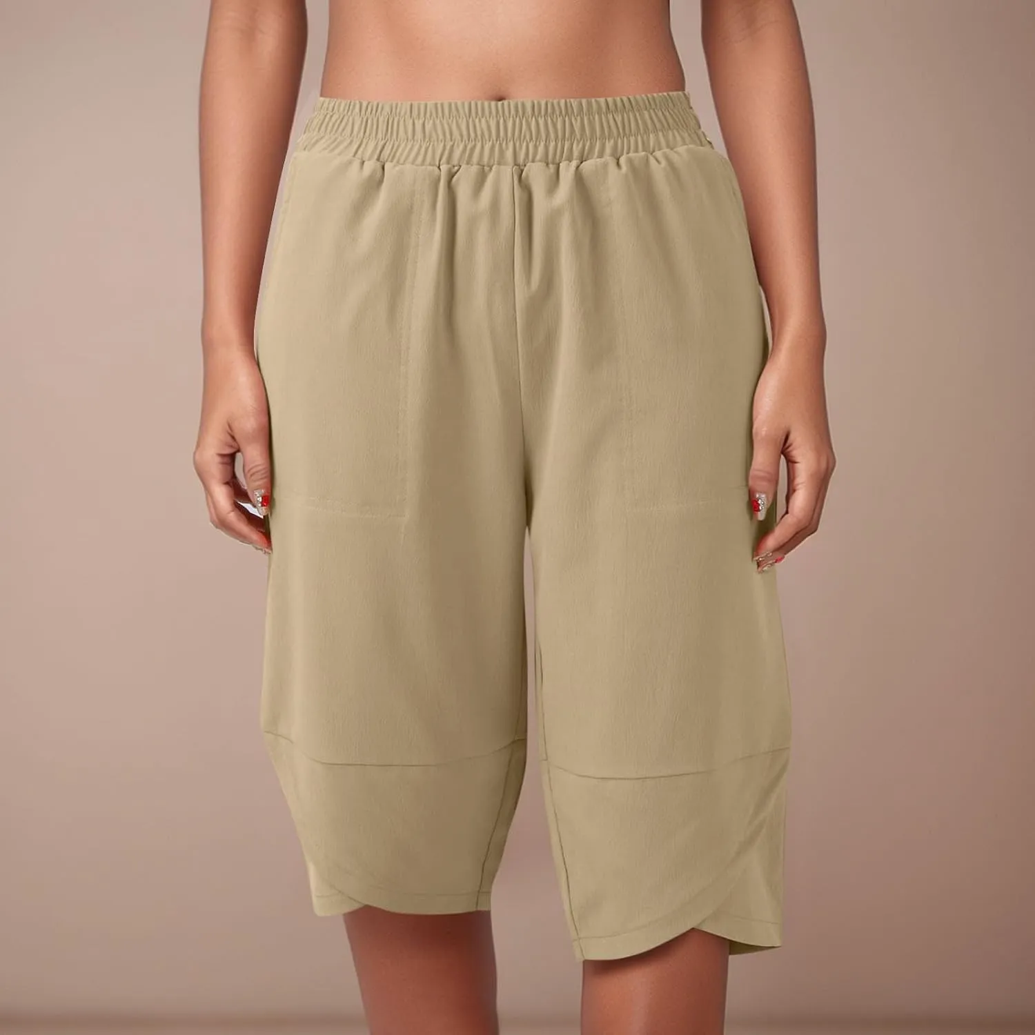 Capris Pants for Women Casual Summer 2025 Cotton Linen Straight Leg Drawstring Beach Cropped Trouser with Pockets