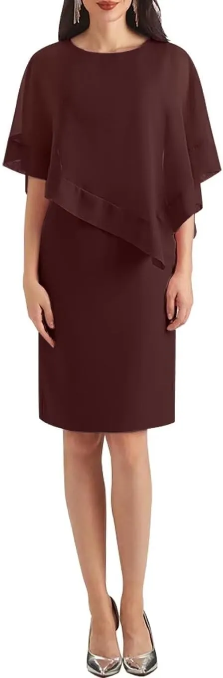 Cascading Ruffles Mother of The Bride Dresses for Women Knee Length Elegant Chiffon Evening Dress MDA005