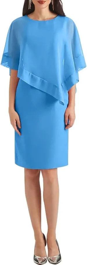 Cascading Ruffles Mother of The Bride Dresses for Women Knee Length Elegant Chiffon Evening Dress MDA005