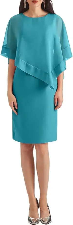 Cascading Ruffles Mother of The Bride Dresses for Women Knee Length Elegant Chiffon Evening Dress MDA005