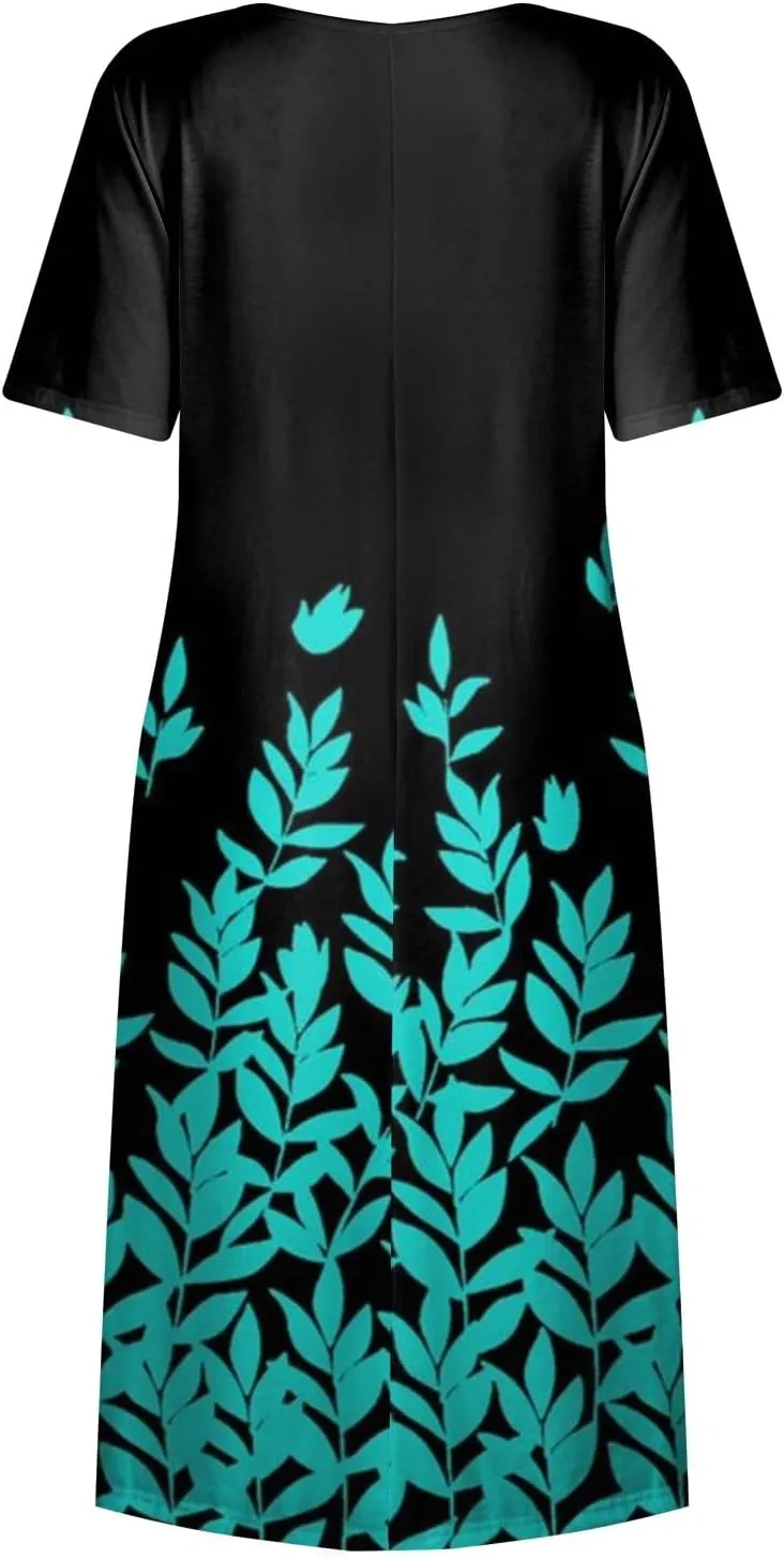 Casual Summer Fall Midi Dress for Vacation Beach Trendy Short Sleeve Plus Flowy Elegant Formal Floral Smocked Dress