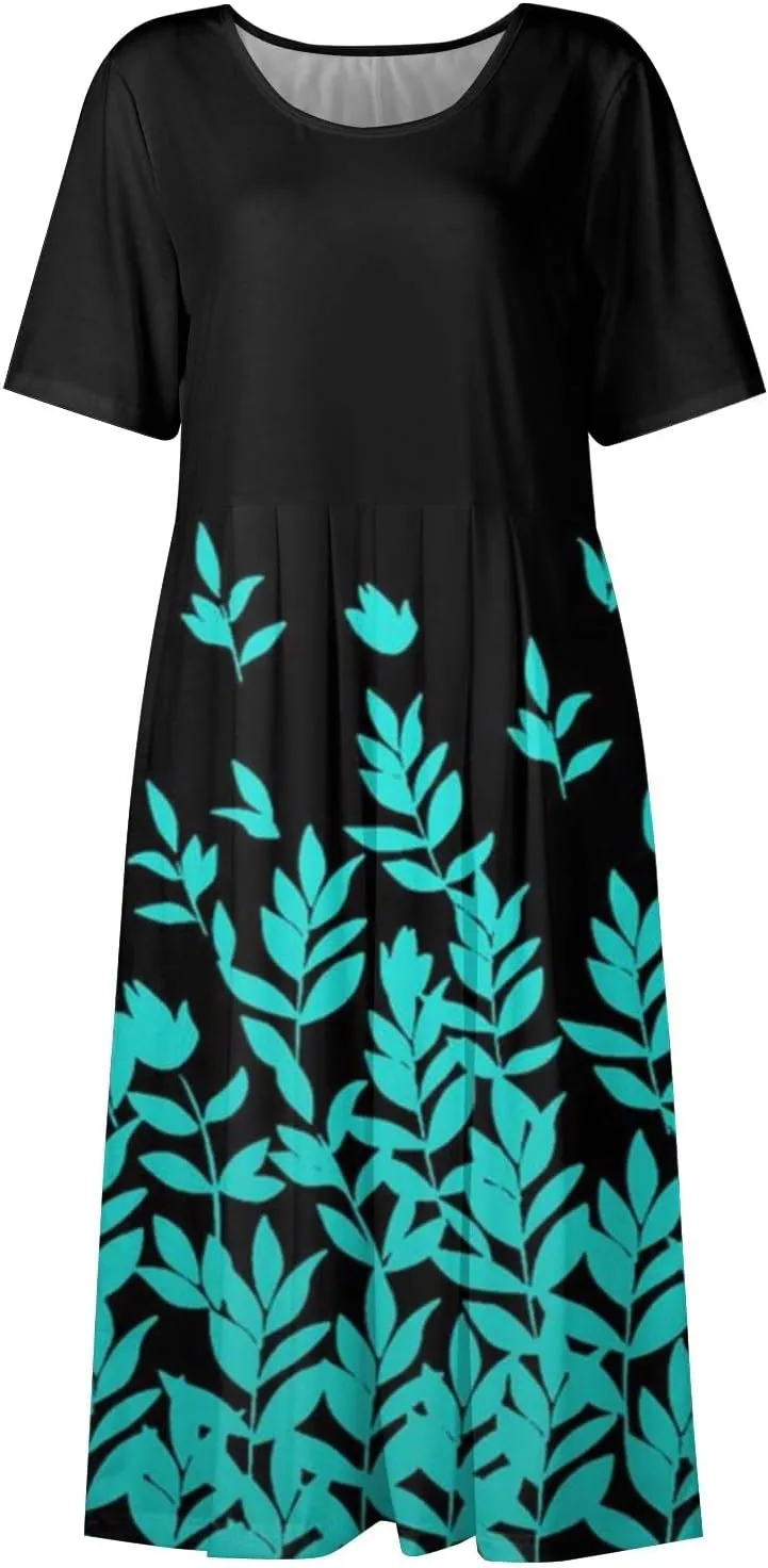 Casual Summer Fall Midi Dress for Vacation Beach Trendy Short Sleeve Plus Flowy Elegant Formal Floral Smocked Dress