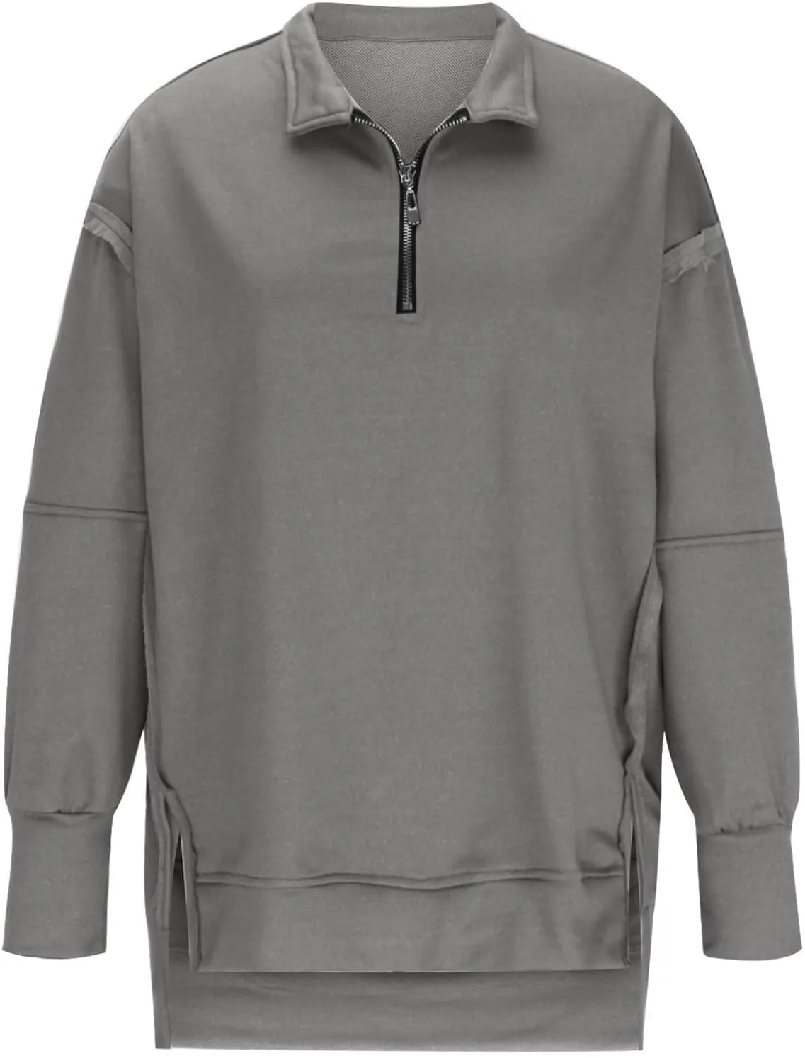Ceboyel Oversized Sweatshirts for Women Loose Fit Zip Up Hoodie Sweatshirt Split Corded Pullover Tops Fashion Trendy Clothes