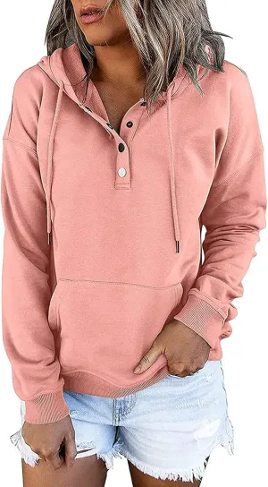 Ceboyel Women Cute Hoodies 2023 Button Collar Pullover Tops Drawstring Long Sleeve Sweatshirts Trendy Teen Girls Clothing