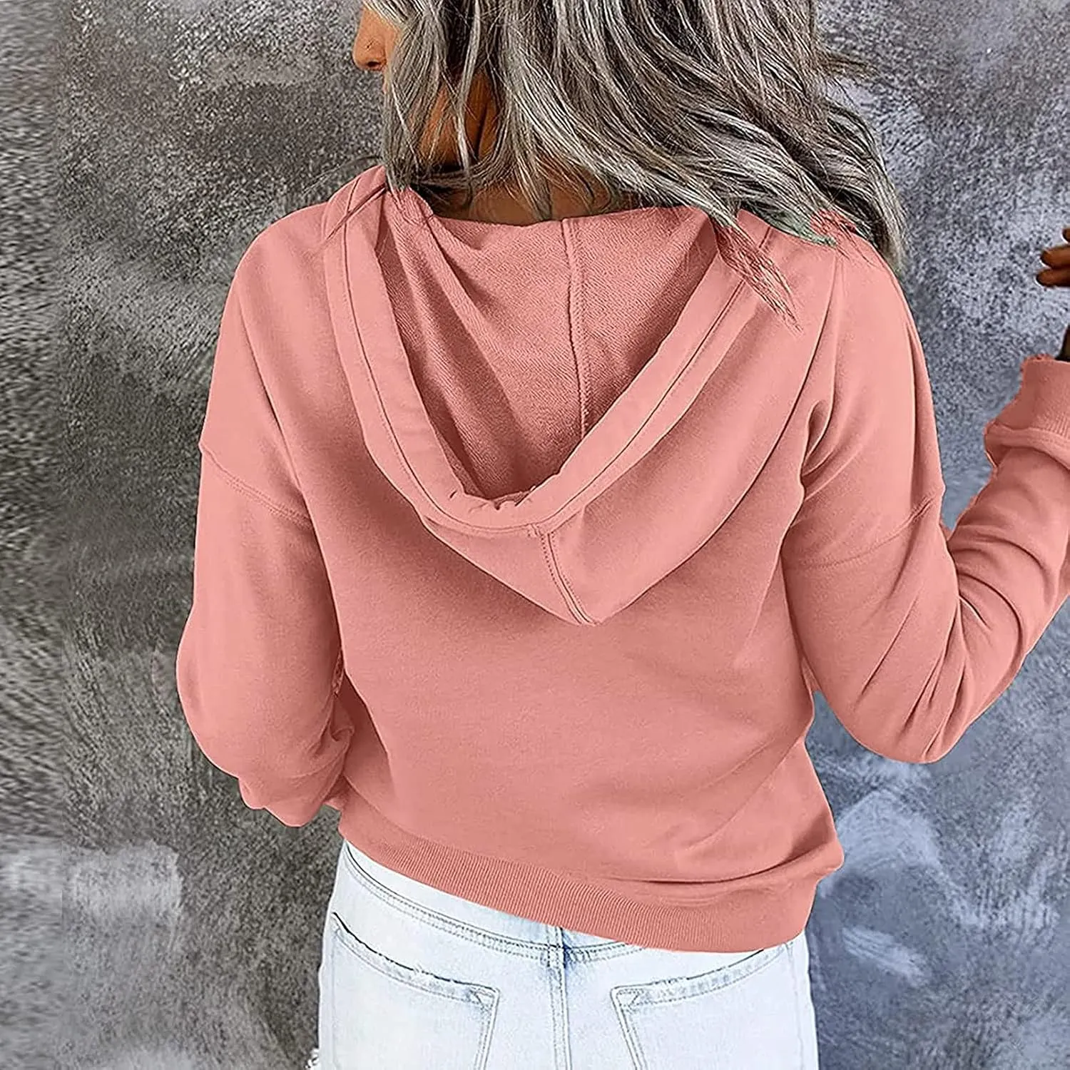 Ceboyel Women Cute Hoodies 2023 Button Collar Pullover Tops Drawstring Long Sleeve Sweatshirts Trendy Teen Girls Clothing