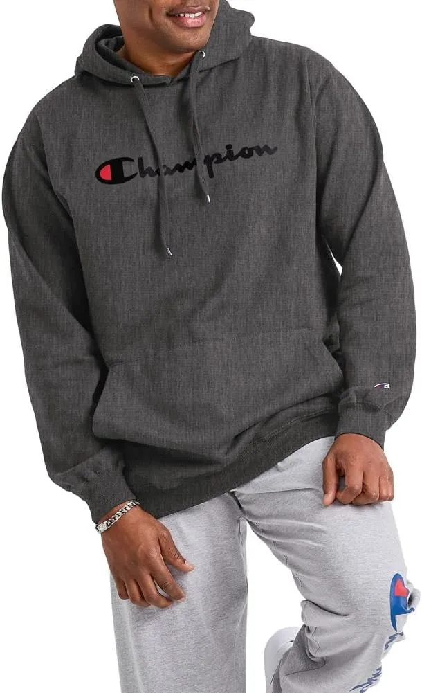 Champion Men's Powerblend Fleece Hoodie Sweatshirt with Script Logo (Regular and Big & Tall)