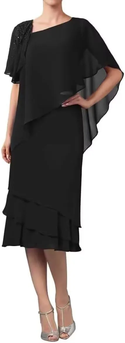 Chiffon Mother of The Bride Dresses Tea Length Grandmother of The Groom Gowns for Women MDA002