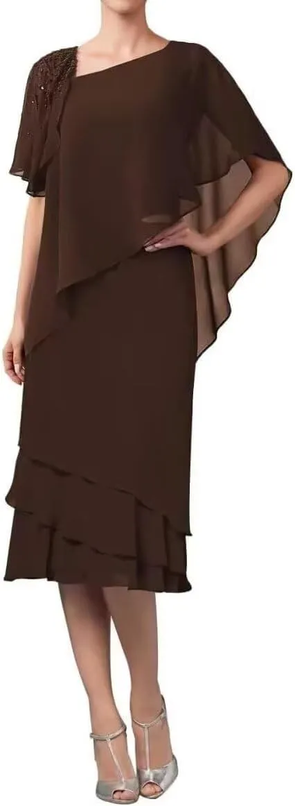 Chiffon Mother of The Bride Dresses Tea Length Grandmother of The Groom Gowns for Women MDA002