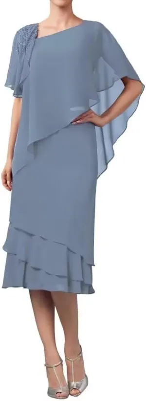 Chiffon Mother of The Bride Dresses Tea Length Grandmother of The Groom Gowns for Women MDA002