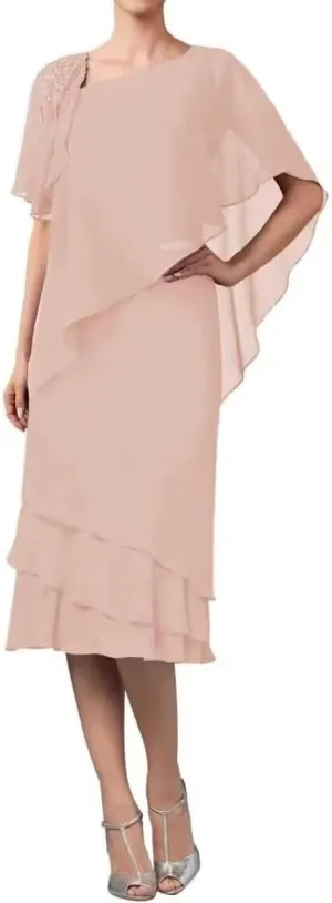Chiffon Mother of The Bride Dresses Tea Length Grandmother of The Groom Gowns for Women MDA002