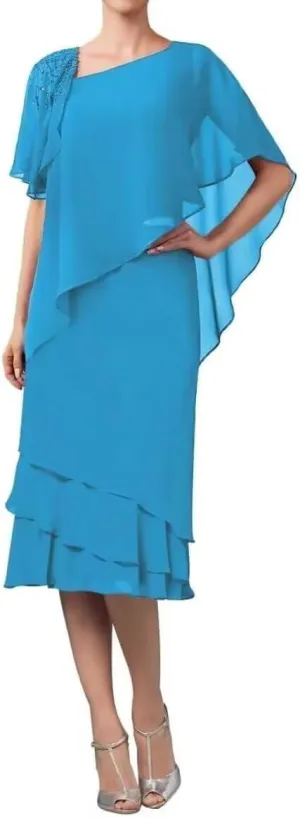 Chiffon Mother of The Bride Dresses Tea Length Grandmother of The Groom Gowns for Women MDA002