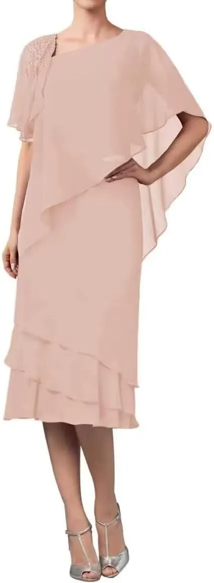 Chiffon Mother of The Bride Dresses Tea Length Grandmother of The Groom Gowns for Women MDA002