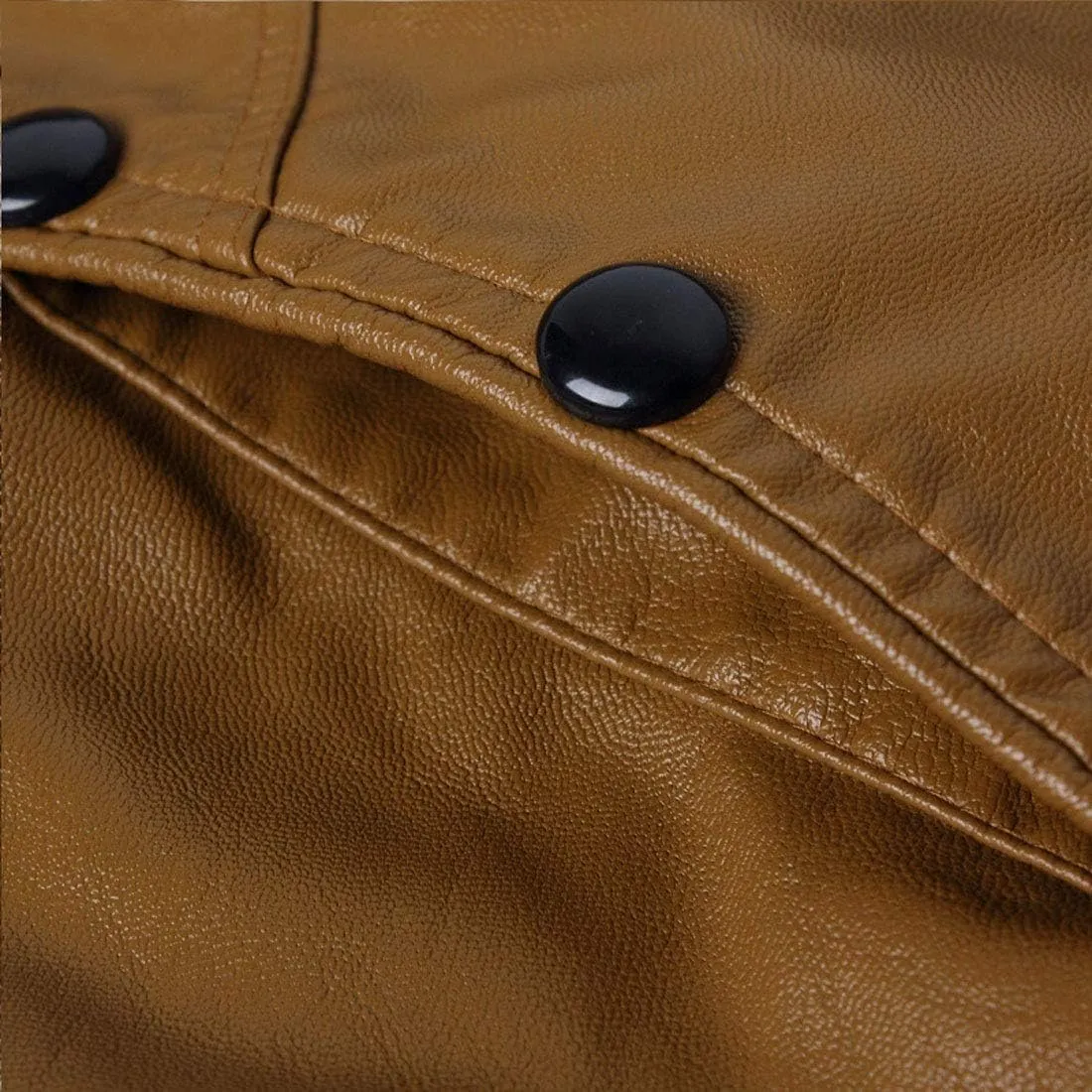 chouyatou Men's Cool Stylish Slim Fit Stand Collar Lightweight Bomber Faux Leather Jacket Coat