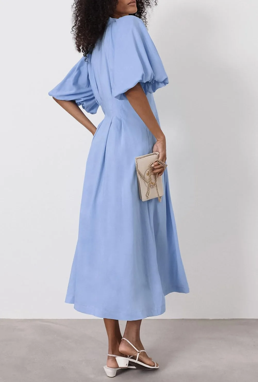 chouyatou Women Summer Puff Sleeve Button Down Shirt Dress Flowy Elegant Business Casual Midi Long Dress