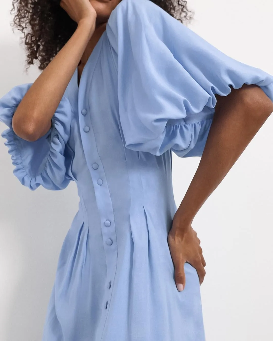 chouyatou Women Summer Puff Sleeve Button Down Shirt Dress Flowy Elegant Business Casual Midi Long Dress