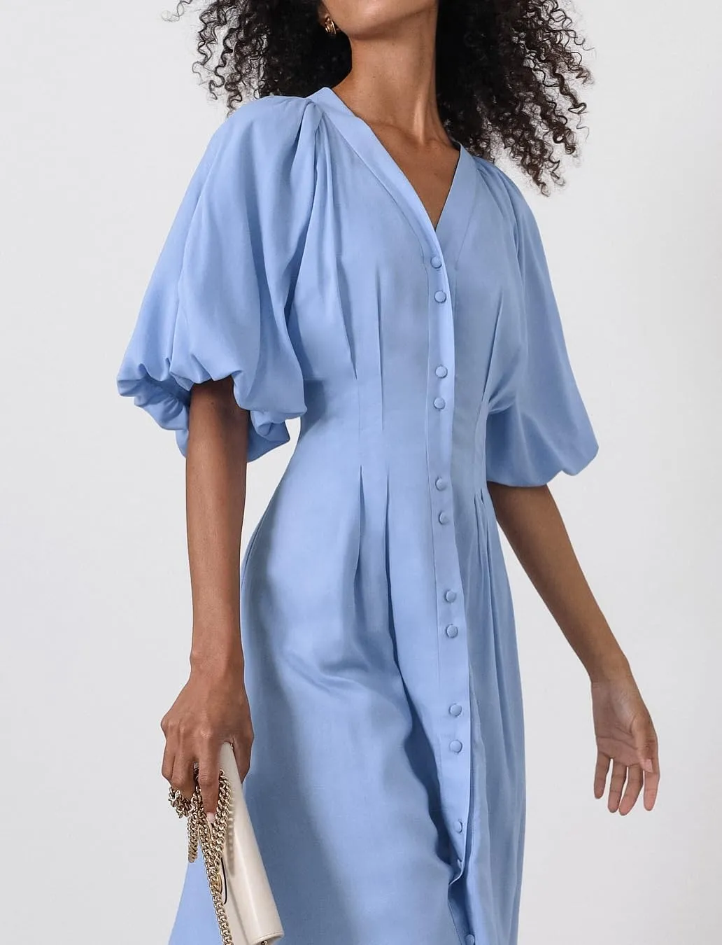 chouyatou Women Summer Puff Sleeve Button Down Shirt Dress Flowy Elegant Business Casual Midi Long Dress