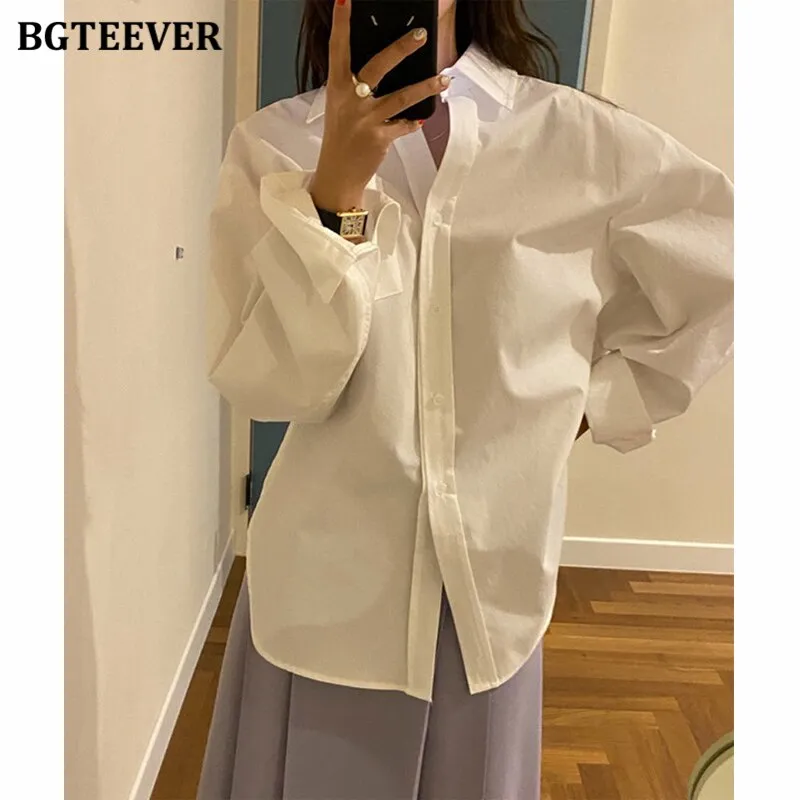 Christmas Gift Joskaa Stylish Turn-down Collar Single-breasted Loose Female Shirts Full Sleeve Ladies Solid Blouses 2024 Autumn Blusas Femme