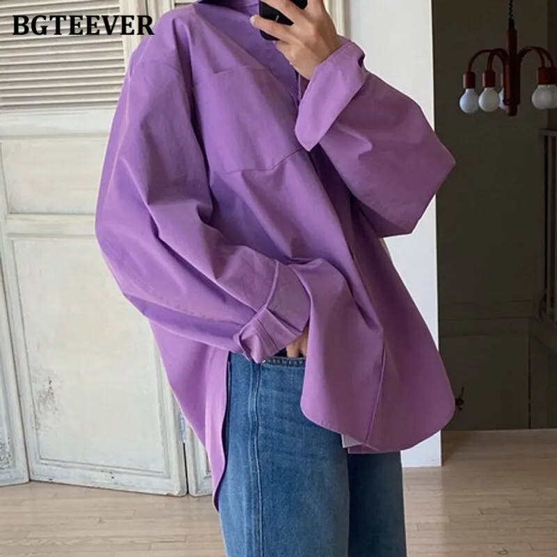 Christmas Gift Joskaa Stylish Turn-down Collar Single-breasted Loose Female Shirts Full Sleeve Ladies Solid Blouses 2024 Autumn Blusas Femme
