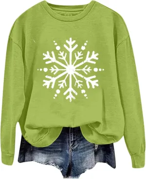 Christmas Sweatshirt for Women Snowflake Graphic Long Sleeve Casual Pullover Drop Shoulder Crewneck Trendy Clothes