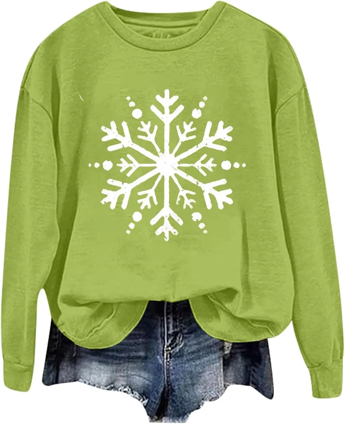 Christmas Sweatshirt for Women Snowflake Graphic Long Sleeve Casual Pullover Drop Shoulder Crewneck Trendy Clothes