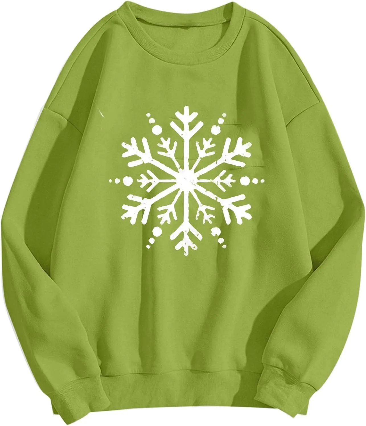 Christmas Sweatshirt for Women Snowflake Graphic Long Sleeve Casual Pullover Drop Shoulder Crewneck Trendy Clothes