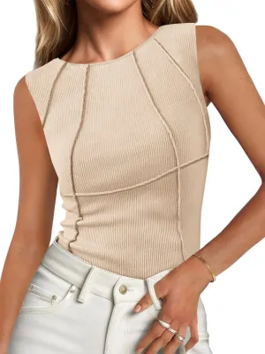 Cicy Bell Womens Ribbed Tank Tops Fitted Summer Dressy Casual Sleeveless Shirts Cute Crew Neck Basic Tee