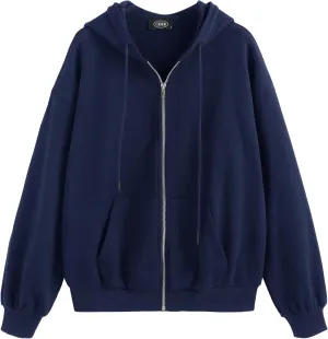 CIDER Womens Oversized Zip Up Hoodies Casual Long Sleeve Sweatshirt with Pockets