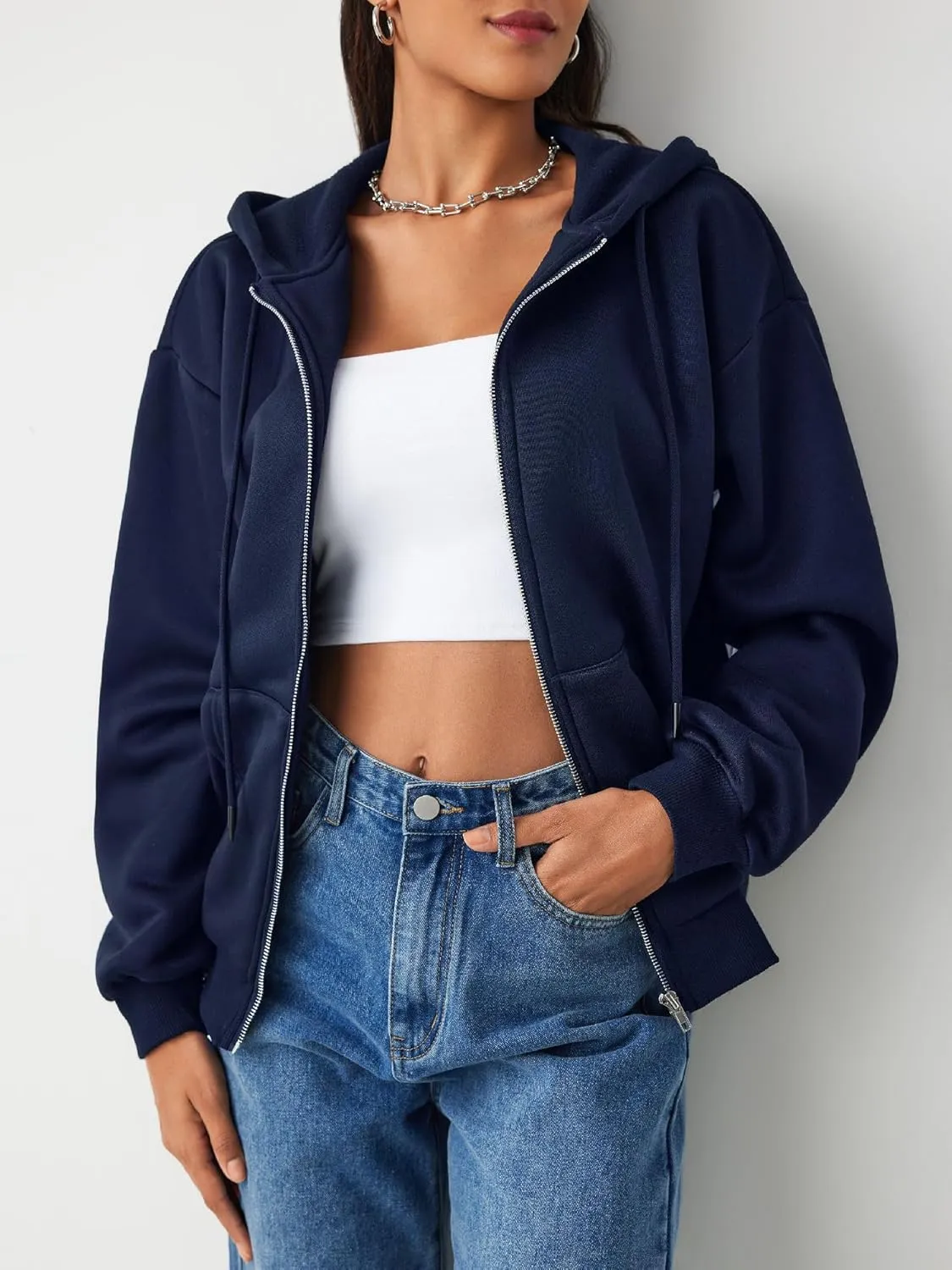 CIDER Womens Oversized Zip Up Hoodies Casual Long Sleeve Sweatshirt with Pockets