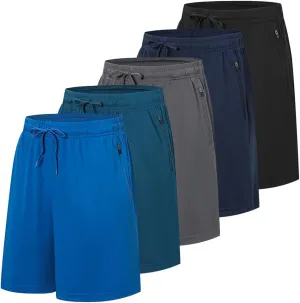 Cimic 5 Pack Mens Athletic Shorts Quick Dry Gym Running Workout Basketball Shorts for Men with Zippered Pockets