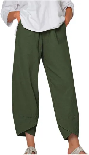 Cotton Linen Capri Yoga Pants Plus Size Summer Casual Harem Palazzo Pajama Yoga Workout Travel Cropped Pants