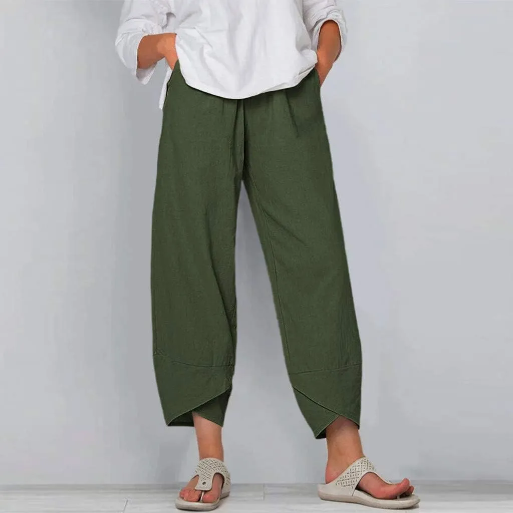 Cotton Linen Capri Yoga Pants Plus Size Summer Casual Harem Palazzo Pajama Yoga Workout Travel Cropped Pants