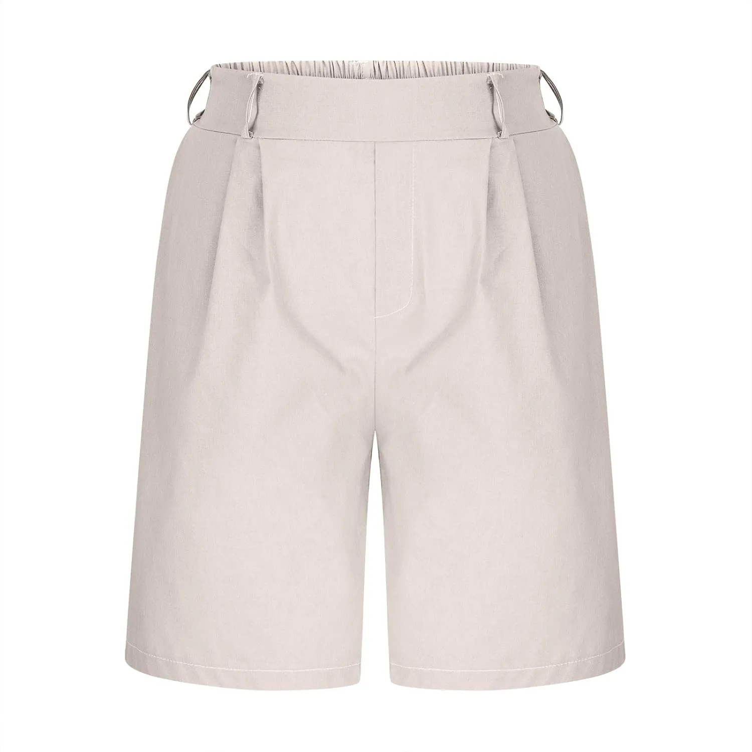 Cotton Linen Womens Bermuda Shorts Dressy Wide Leg Summer Shorts Pleated High Waisted Baggy Knee Length Short Pants