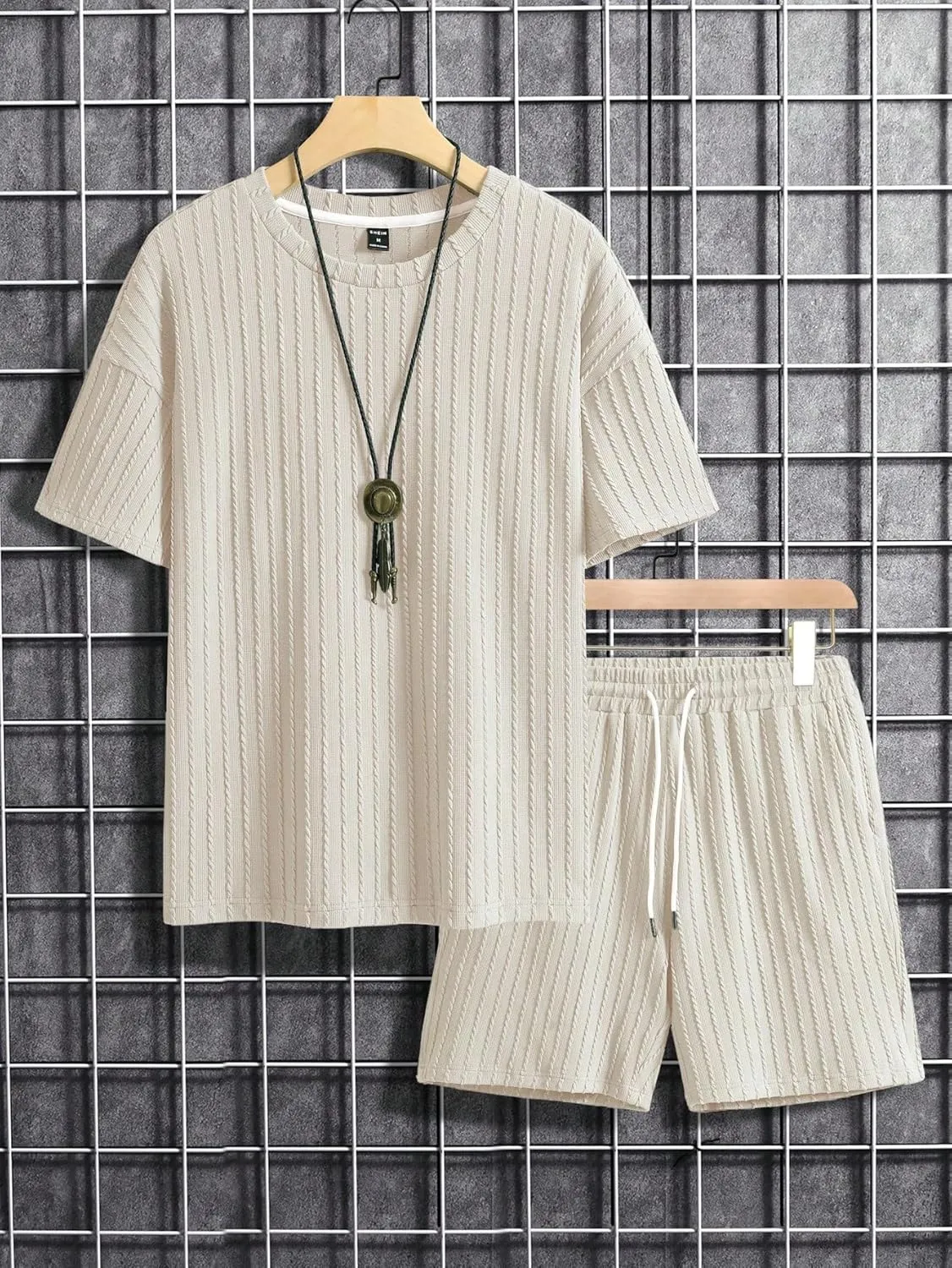 COZYEASE Men's 2 Piece Outfits Short Sleeve Crewneck Summer T Shirt and Drawstring Casual Track Shorts Set