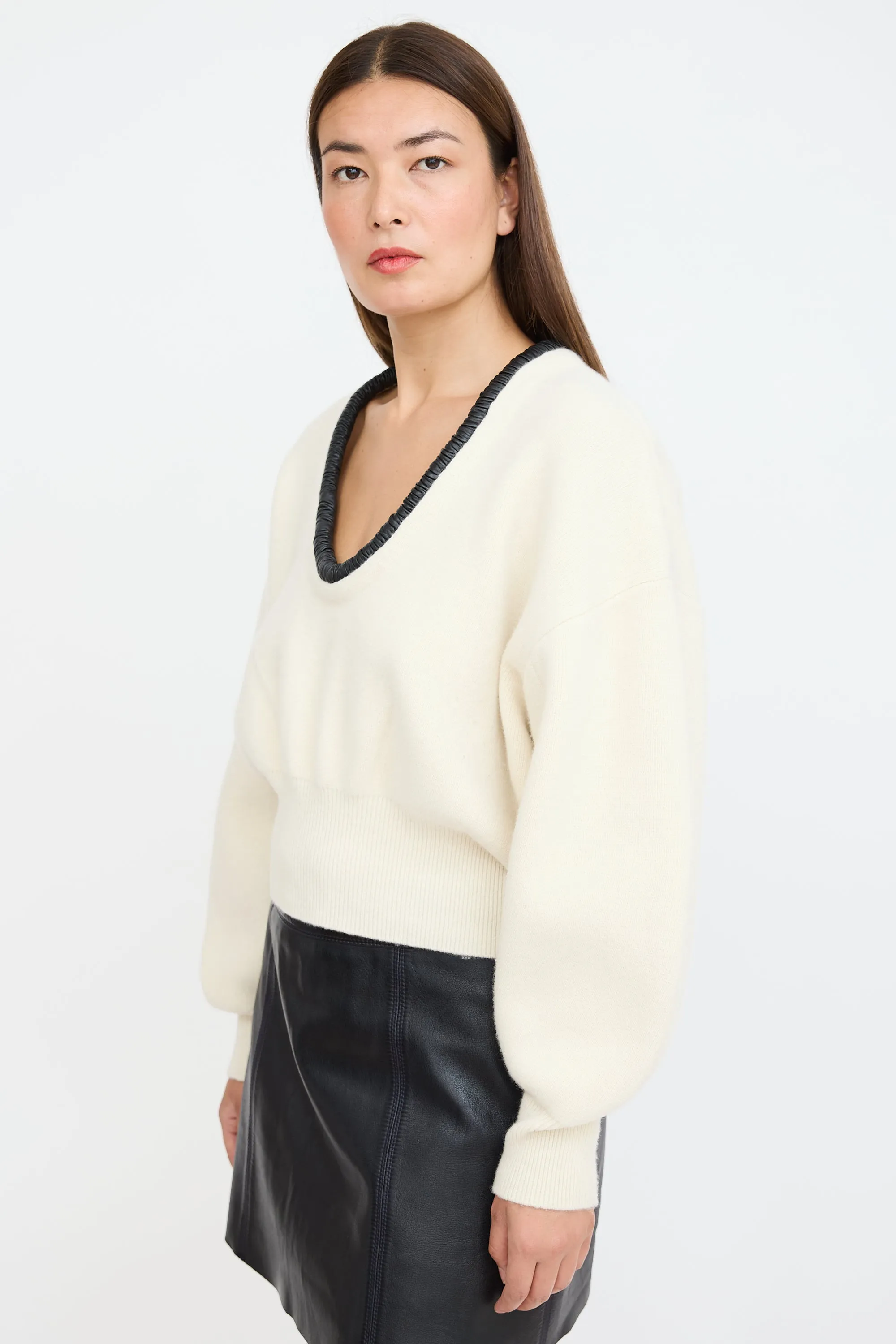 Cream & Black Wool Knit Sweater